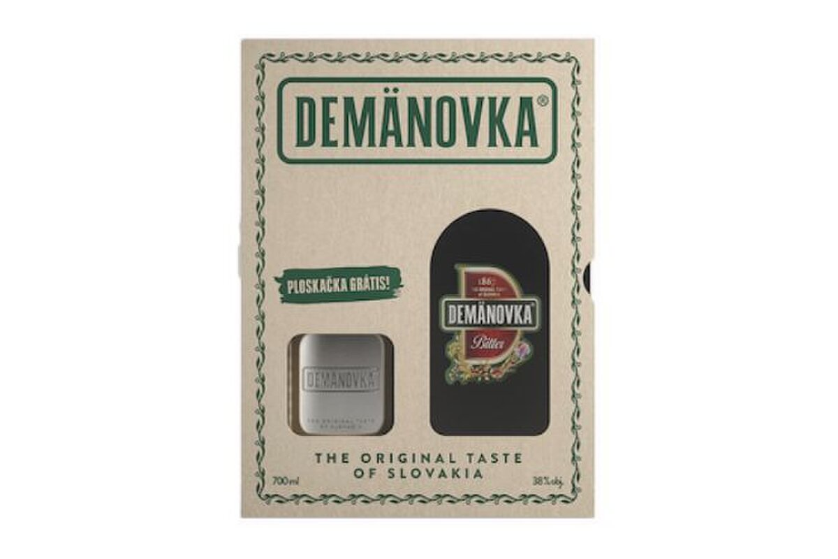 Demänovka Bitter 38% 700 ml - Darčekové balenie s ploskačkou